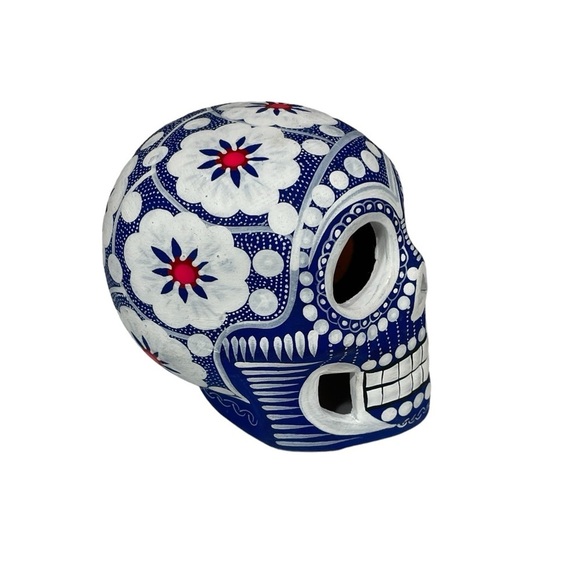 Mexican Clay Skull Hand painted - Picture 3 of 7